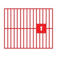 eps10 röd vektorfängelse- eller fängelseikon med låst dörr och vertikala staplar i enkel platt trendig stil isolerad på vit bakgrund vektor