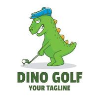 tecknad dino spelar golf maskot logotyp design vektor