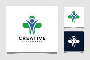 Inspiration für das Design von Logo-Vorlagen mit medizinischen Kreuzen und Silhouetten glücklicher Menschen vektor