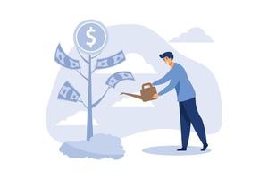 en affärsman vattnar ett pengar träd platt vektor modern illustration