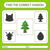 Finden Sie das richtige Schattenspiel mit Kiefer. arbeitsblatt für vorschulkinder, kinderaktivitätsblatt vektor