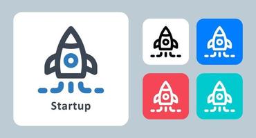 Startup-Symbol - Vektor-Illustration. start, start, rakete, weltraum, geschäft, raumschiff, projekt, linie, umriss, flach, symbole . vektor