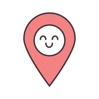 lächelndes Kartenstift-Zeichenfarbsymbol. einfache GPS-Navigation. Happy Map Pinpoint, Marker. Emoticon, Emoticon. isolierte Vektorillustration vektor