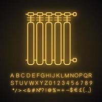 Kühler-Neonlicht-Symbol. Heizbatterie. Heizung. leuchtendes zeichen mit alphabet, zahlen und symbolen. vektor isolierte illustration