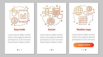 internetföretag onboarding mobil app sidskärm med linjära koncept. appen för handel online. enkel handel, skuggkopia, digitala säkerhetssteg grafiska instruktioner. ux, ui, gui vektorillustrationer vektor