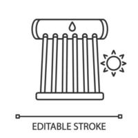 industriell sol varmvattenberedare linjär ikon. solfångarrör och vattentank. tunn linje illustration. eko vattenvärmesystem. kontur symbol. vektor isolerade konturritning. redigerbar linje