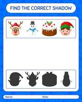 hitta rätt skuggspel med julikonen. arbetsblad för förskolebarn, aktivitetsblad för barn vektor