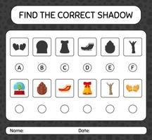 hitta rätt skuggspel med julikonen. arbetsblad för förskolebarn, aktivitetsblad för barn vektor