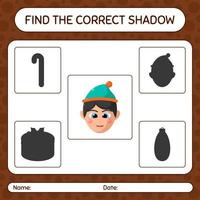 Finden Sie das richtige Schattenspiel mit Jungen. arbeitsblatt für vorschulkinder, kinderaktivitätsblatt vektor