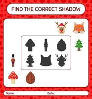 finde das richtige schattenspiel mit weihnachtssymbol. arbeitsblatt für vorschulkinder, kinderaktivitätsblatt vektor