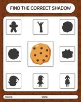 Finden Sie das richtige Schattenspiel mit Cookie. arbeitsblatt für vorschulkinder, kinderaktivitätsblatt vektor