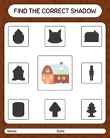 Finden Sie das richtige Schattenspiel mit Haus. arbeitsblatt für vorschulkinder, kinderaktivitätsblatt vektor
