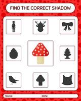 Finde mit Mushroom das richtige Schattenspiel. arbeitsblatt für vorschulkinder, kinderaktivitätsblatt vektor