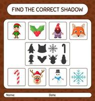 finde das richtige schattenspiel mit weihnachtssymbol. arbeitsblatt für vorschulkinder, kinderaktivitätsblatt vektor