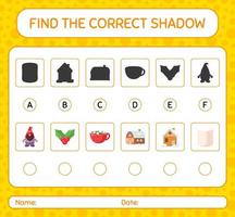hitta rätt skuggspel med julikonen. arbetsblad för förskolebarn, aktivitetsblad för barn vektor