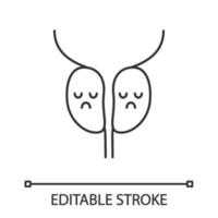 lineares Symbol der traurigen Prostata. Männer Gesundheit. dünne Liniendarstellung. Erkrankungen der männlichen Fortpflanzungsorgane. Kontursymbol. Vektor isoliert Umrisszeichnung. editierbarer Strich