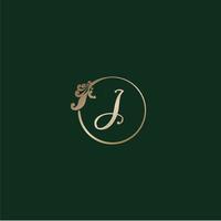 Buchstabe j dekoratives Alphabet-Logo isoliert auf grünem Hintergrund. Designvorlage für das anfängliche Abjad-Logo des Luxus-Goldrings. elegantes Curl-Logo-Konzept. eps 10-Dateiprojekt vektor