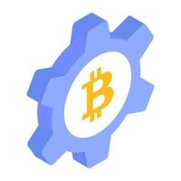 redskap och bitcoin, isometrisk ikon för kryptoprocessen vektor