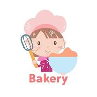 Bäckerei-Logo-Vektorillustration mit niedlicher Mädchen-Cartoon-Kunst vektor
