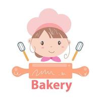 Bäckerei-Logo-Vektorillustration mit niedlicher Mädchen-Cartoon-Kunst vektor