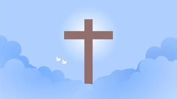 christlicher hintergrund mit kreuz. Sie können dieses Asset für Ihre Inhalte wie Frohe Ostern, Karfreitag, Himmelfahrt, Gottesdienst, Streaming, Präsentation, Sendung und mehr verwenden. Wolke und Licht. vektor