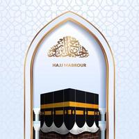 hajj mabrour mit 3d-kaaba-gebäude für islamisches religionsfest mit weißem hintergrund für grußkarte vektor