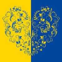 Ukrainas flagga med ett hjärta i blommor. vektor illustration.