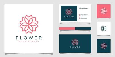 kreative elegante blume mit blattelementlogo und visitenkarte. logo für schönheitskosmetik yoga und spa vektor