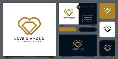 Liebe Diamant Logo Vektor Design Linienstil und Visitenkarte