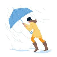 väder regn dag promenader flicka med paraply vektor