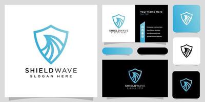 Schild Welle Logo Design Vektor Linienart und Visitenkarte