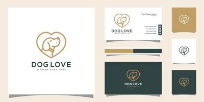 älskar hund logotyp vektor linje konst stil och visitkort design