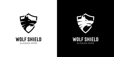 Wolfskopf und Schild-Logo-Vektor-Design vektor