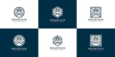 uppsättning berg med solljus logotyp design vektor