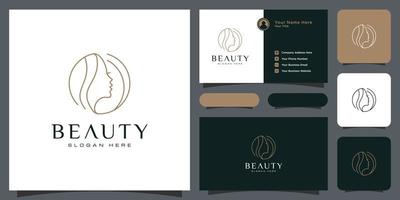 Schönheitsfrauenfrisur-Logodesign mit Visitenkarte für Naturmenschen-Salonelemente vektor