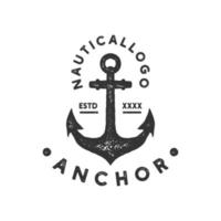 Anker-Marine-Schiff Marine-Retro-Vintage mit kreisförmigem rustikalem Grunge-Stempel handgezeichnetem Logo-Design vektor