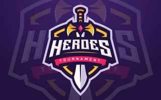 professionelle heroes esports logo-vorlage mit schwert für spielteam oder spielturnier vektor