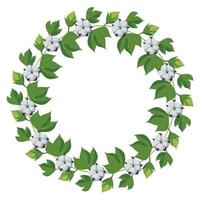 krans av blommor och blad av ekologisk bomull. vektor illustration isolerad på vit bakgrund. lämplig för design bröllop, hälsning, inbjudningskort.