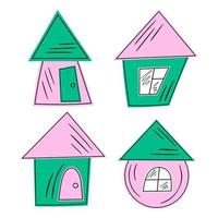 uppsättning färgglada doodle lantliga hus vektor
