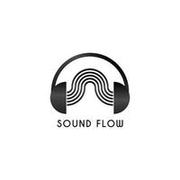 Sound-Flow-Logo, Kopfhörer mit Schallwellen-Logo-Design-Konzept, schwarz-weiße Audio-Logo-Design-Vorlage vektor