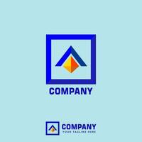 Logo-Designvorlage für Immobilienunternehmen, Raute, Dachdesignkonzept, Quadrat, Dreieck, Blau, Orange vektor