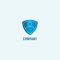 Logo-Designvorlage für die Sicherheit personenbezogener Daten, digitale Sicherheit, Schild mit Personenschild, Emblem-Logokonzept, blauer Hintergrund vektor