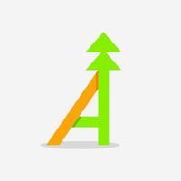 bokstaven a, träd och pil upp logotyp koncept. abstrakt, minimalistisk, modern, elegant och unik logotyp. orange och grönt. lämplig för logotyp, ikon, symbol och tecken. såsom initial eller naturlogotyp vektor