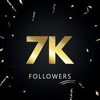 7.000 oder 7.000 Anhänger mit goldenem Konfetti isoliert auf schwarzem Hintergrund. Grußkartenvorlage für Freunde und Anhänger sozialer Netzwerke. Danke, Follower, Leistung. vektor