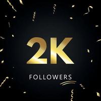 2.000 oder 2.000 Anhänger mit goldenem Konfetti isoliert auf schwarzem Hintergrund. Grußkartenvorlage für Freunde und Anhänger sozialer Netzwerke. Danke, Follower, Leistung. vektor