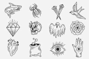 set samling mystiska himmelska clipart symbol utrymme doodle esoteriska element vintage illustration vektor