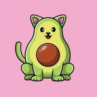 söt katt avokado sitter tecknad vektor ikonillustration. djur frukt ikon koncept isolerade premium vektor.