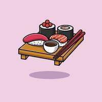 sushi mit essstäbchen-cartoon-vektor-symbol-illustration. Lebensmittel-Icon-Konzept isolierter Premium-Vektor vektor