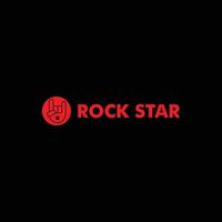 Rockstar-Logo-Design-Vorlage, Metall-Handzeichen-Konzept, schwarz, rot, Ellipse, abgerundete Form, Vektor