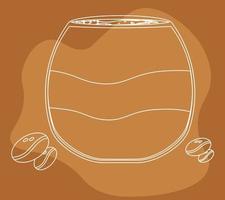 kaffekopp i linjär stil, doodle, kaffebönor för logotyp, omslag vektor